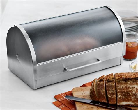 glass and stainless steel bread box|brushed stainless steel bread bin.